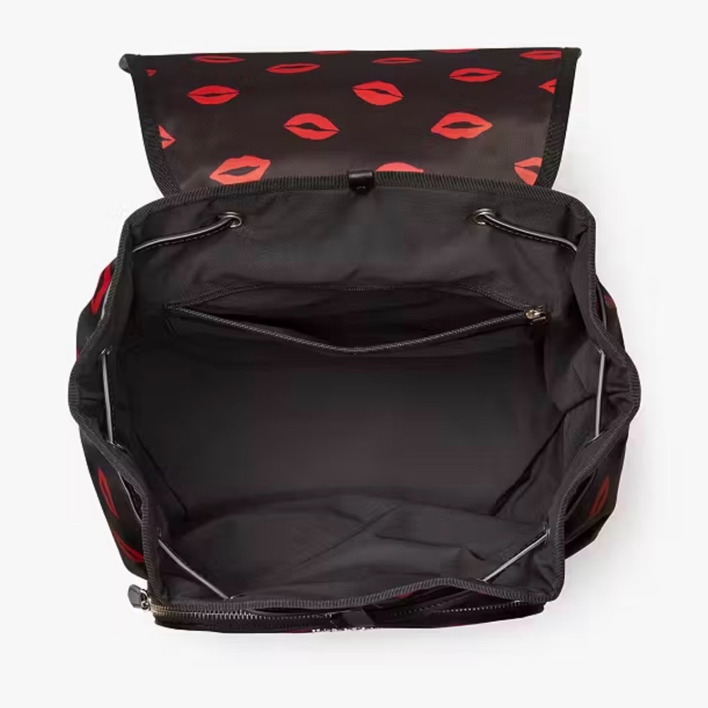 "SOLD" - Kate Spade Black and Red Lip Print Backpack - Picture 4 of 6